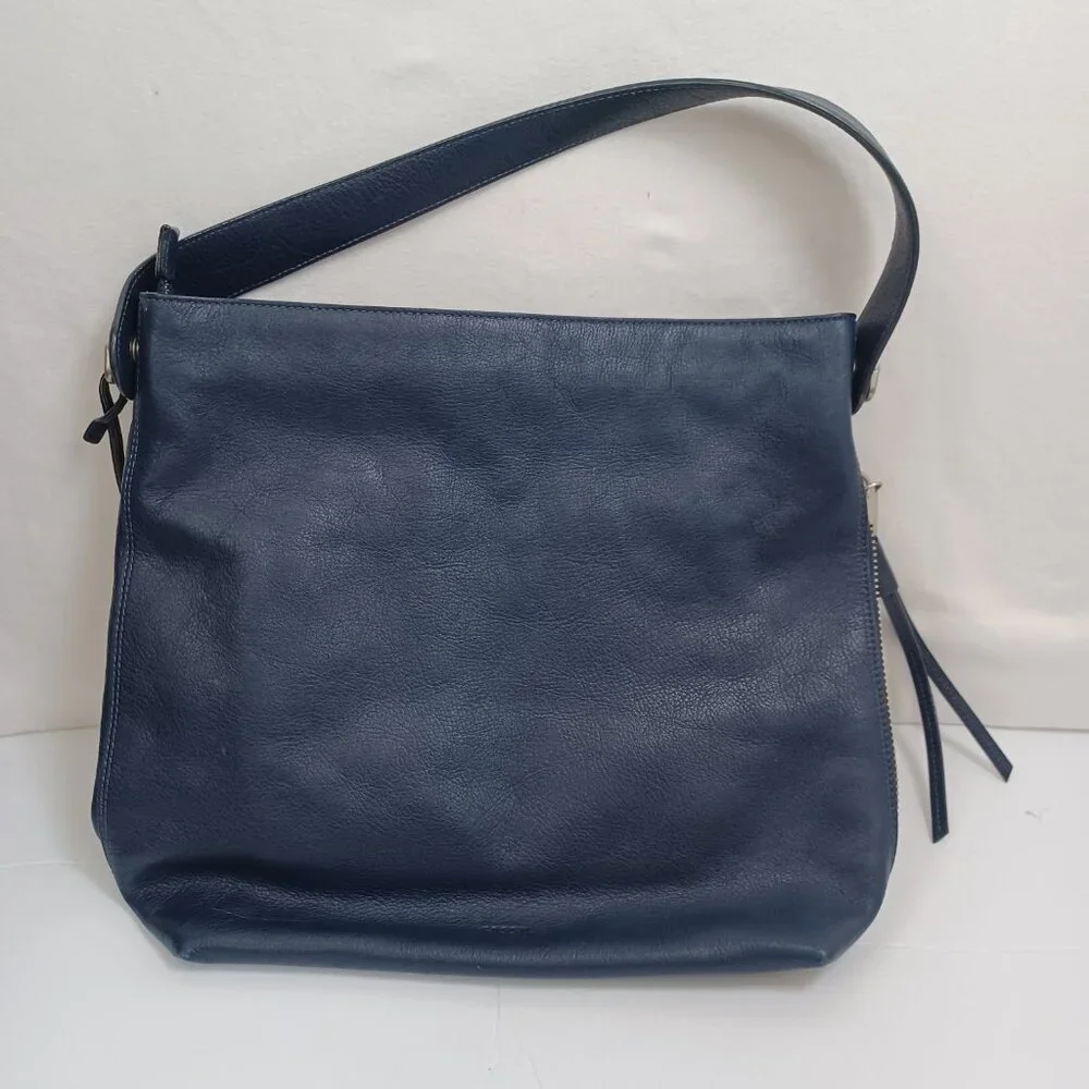 Fossil Bag Navy Blue Leather and Suede Zip Top‎ Hobo Shoulder Bucket Bag